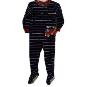 Carter's Navy‎ and Red Striped Footie with Fire Truck